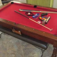 Pool Table with Dining Table, Benches and Table Tennis